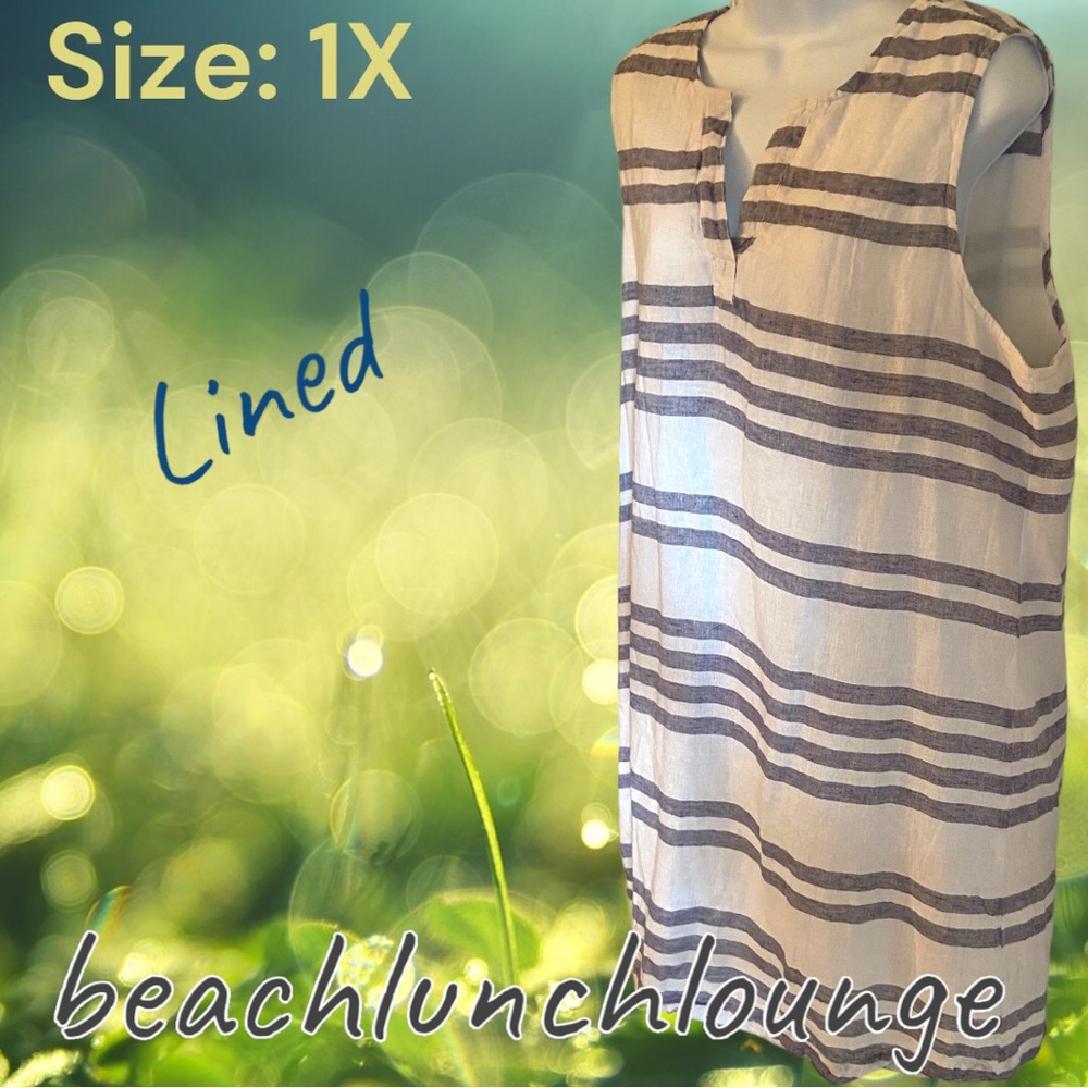 BeachLunchLounge Striped Linen Dress Grey/White XL - Picture 5 of 9
